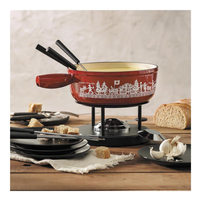 Caquelon/ Fonduetopf/ Käsefondue Induktion Gusseisen rot Alpweide 24cm