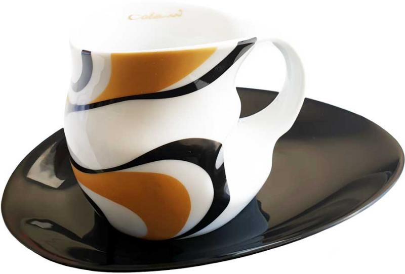 Luigi Colani Porzellan Kaffee - Cappuccino Tasse wave gold black