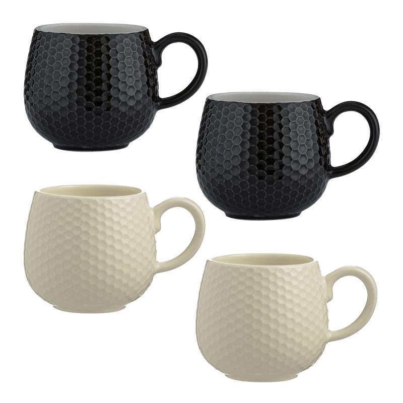 Geprägte Tasse Honigwaben, schwarz, 350 ml