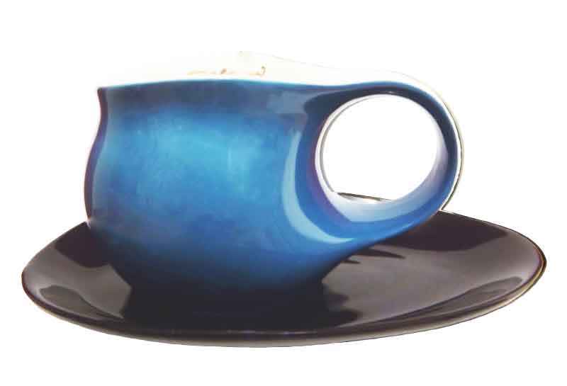 Luigi Colani Porzellan Espresso Tasse blau / schwarz