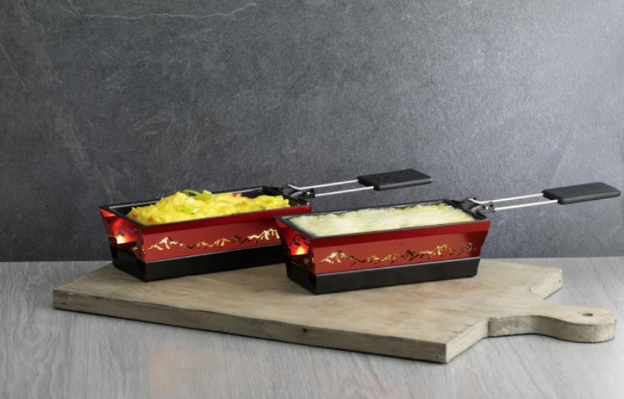 Raclette Set Mini Alpenglühen rot mit Schabern und Teelicht