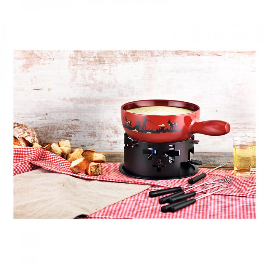 Käsefondue Set Alphornbläser 22 cm inkl Rechaud, Pastenbrenner & 6 Gabeln