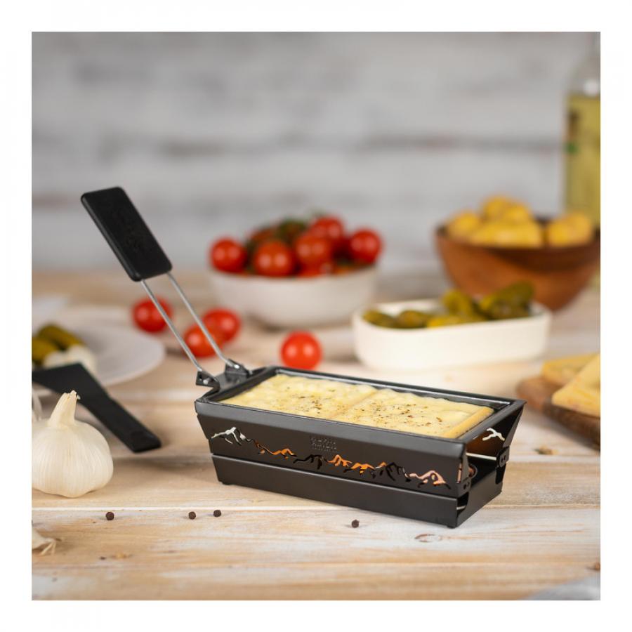 Raclette Set Mini Alpenglühen schwarz mit Schabern und Teelicht