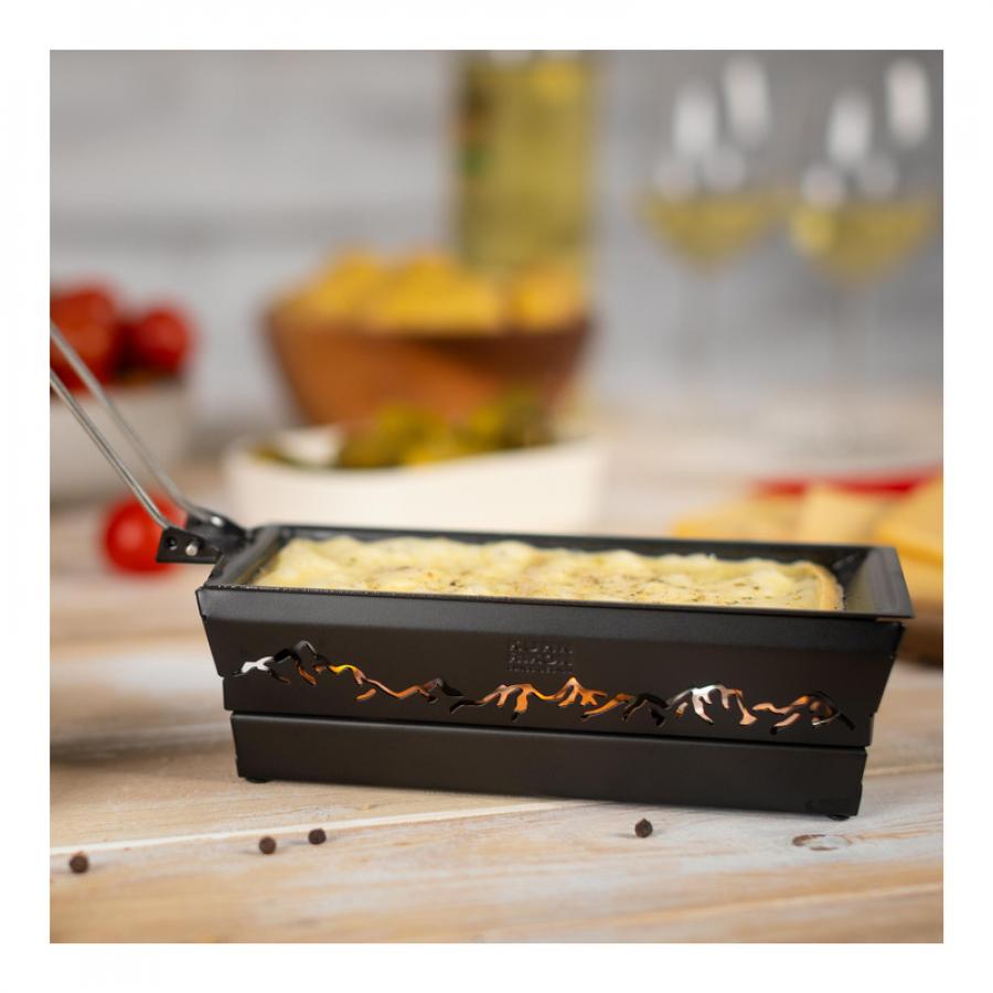 Raclette Set Mini Alpenglühen schwarz mit Schabern und Teelicht