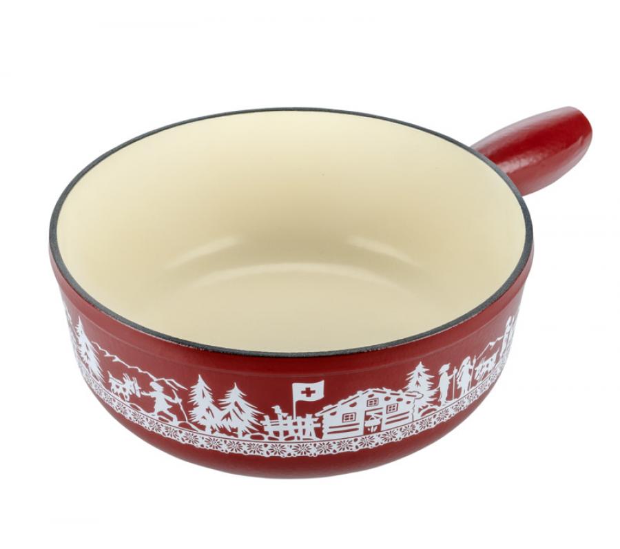 Caquelon/ Fonduetopf/ Käsefondue Induktion Gusseisen rot Alpweide 24cm