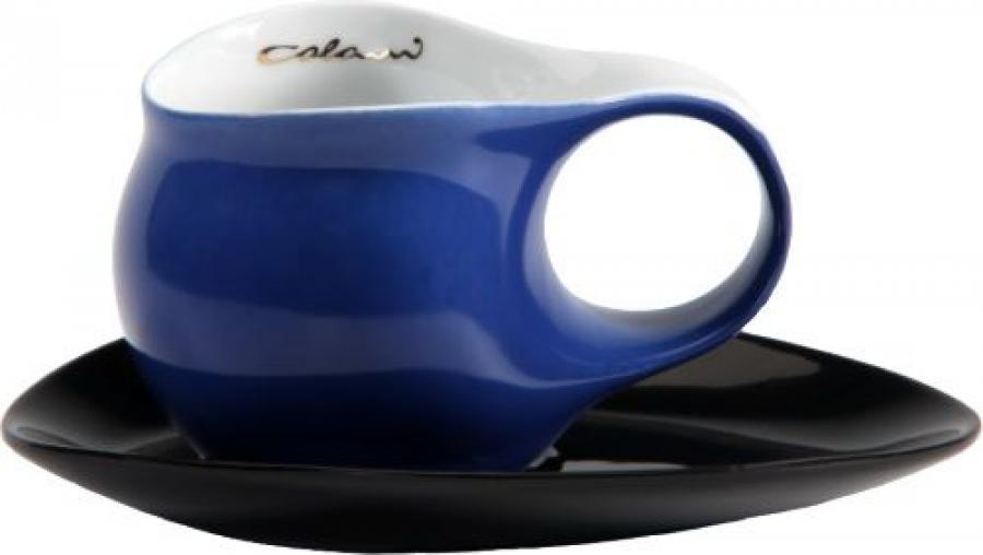 Luigi Colani Porzellan Espresso Tasse mit Untertasse blau / schwarz